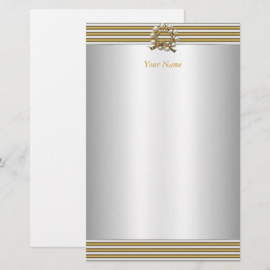 Stationery Elegant Goud Zilver Witte Parel Briefpapier (Voorkant / Achterkant)