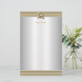 Stationery Elegant Goud Zilver Witte Parel Briefpapier (Staand voorkant)