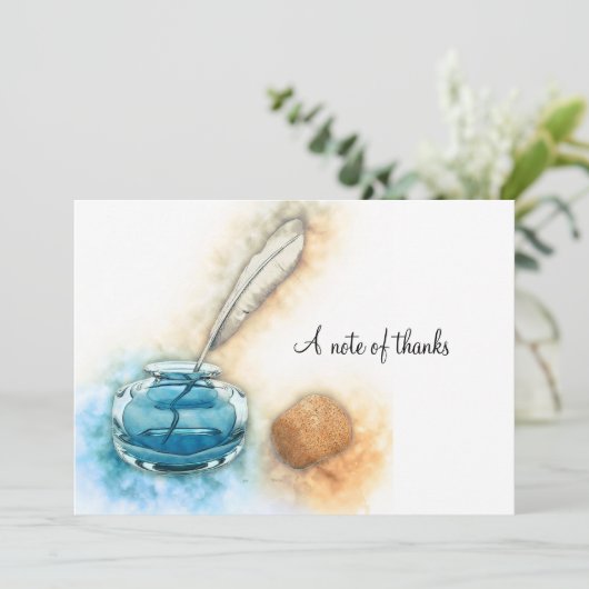 Stationery Inkwell en Feather Quill Bedankkaart (Staand voorkant)