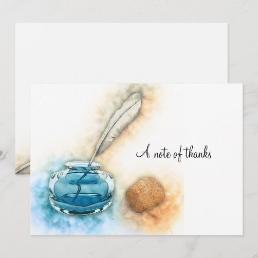 Stationery Inkwell en Feather Quill Bedankkaart (Voorkant / Achterkant)