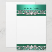 Stationery Jade Green Silver Diamond Afbeelding Briefpapier (Voorkant / Achterkant)