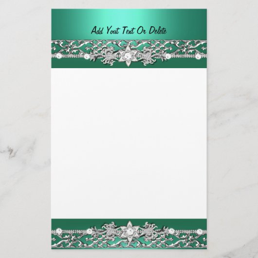 Stationery Jade Green Silver Diamond Afbeelding Briefpapier (Voorkant)