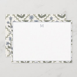 Stationery Note Kaarten Blauw & Groen Bloempatroon Notitiekaartje