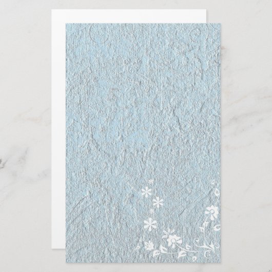 Stationery Old Paper Blauw Wit Bloem Briefpapier (Voorkant / Achterkant)