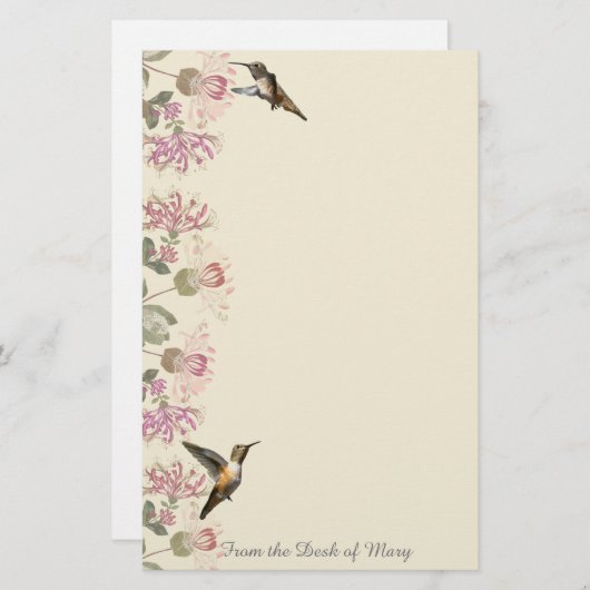 Stationery van Hummingvogels en Honeysuckle Flower Briefpapier (Voorkant / Achterkant)
