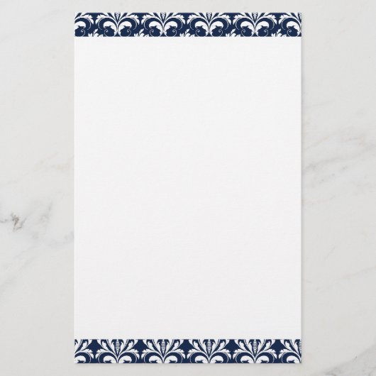 Stationery van Navy Blue en White Damask Plain Briefpapier (Voorkant)