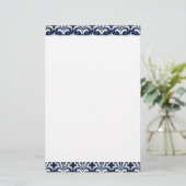 Stationery van Navy Blue en White Damask Plain Briefpapier (Staand voorkant)