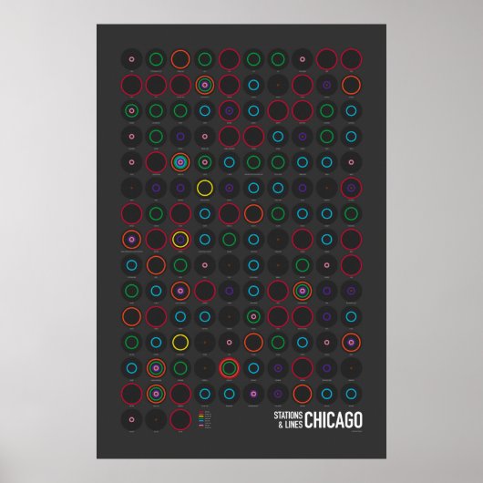 Stations & Lijnen: Chicago (Donker) Poster (Voorkant)