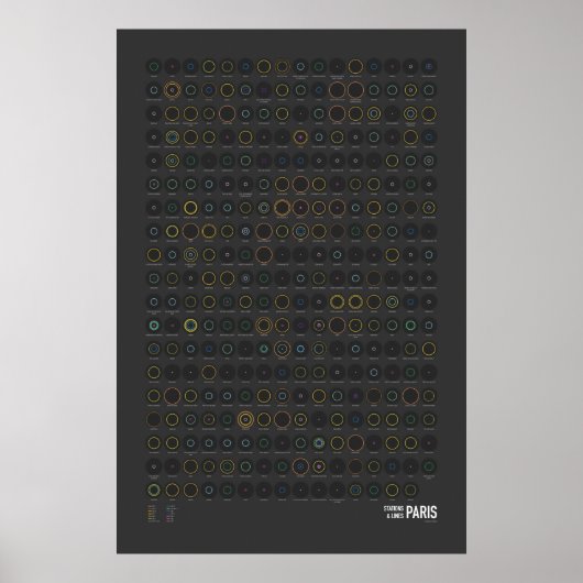 Stations & Lijnen: Parijs (Donker) Poster (Voorkant)
