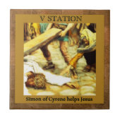 Stations of the Cross #5 of 15 Simon Cyrene Tegeltje (Voorkant)
