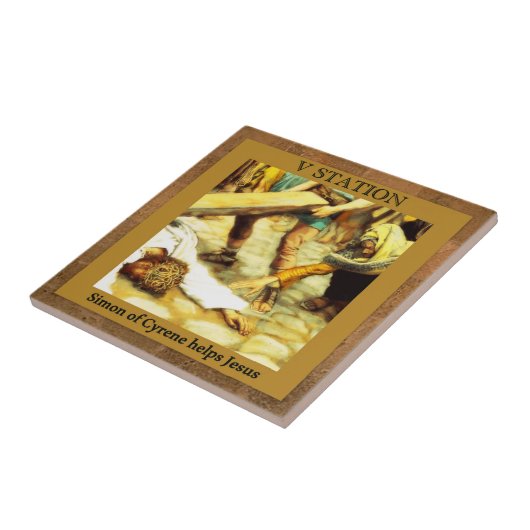 Stations of the Cross #5 of 15 Simon Cyrene Tegeltje (Zijkant)