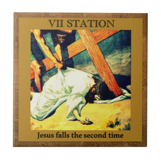 Stations of the Cross #7 of 15 Jesus herfsten 2nd Tegeltje (Voorkant)