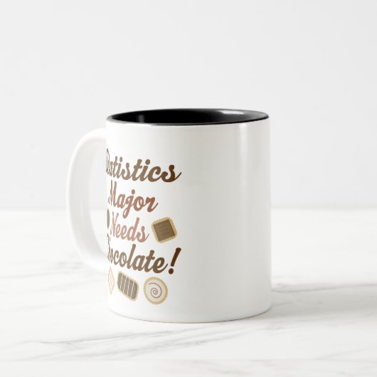 Statistieken met grote chocolade tweekleurige koffiemok (Voorkant links)