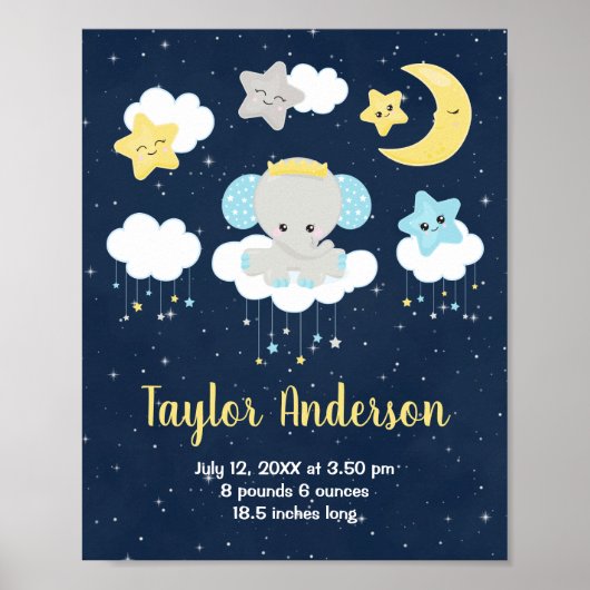 Statistieken over de geboorte van Elephant Yellow Poster (Voorkant)