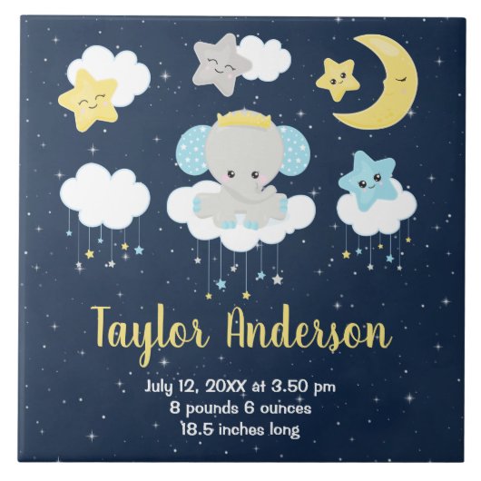 Statistieken over de geboorte van Elephant Yellow  Tegeltje (Voorkant)