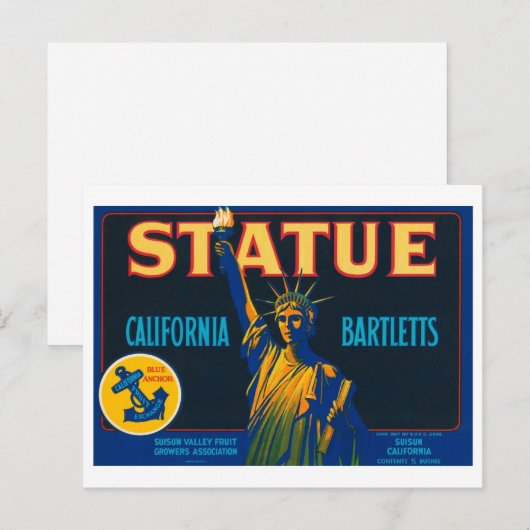 Statue California Bartletts  Crate Label Briefkaart (Voorkant / Achterkant)