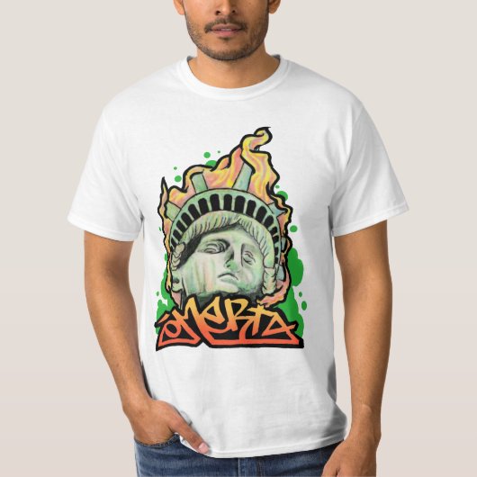 STATUE LIBERTY OMERTA MOB COSA NOSTRA NYC GRAFFITI T-SHIRT (Voorkant)
