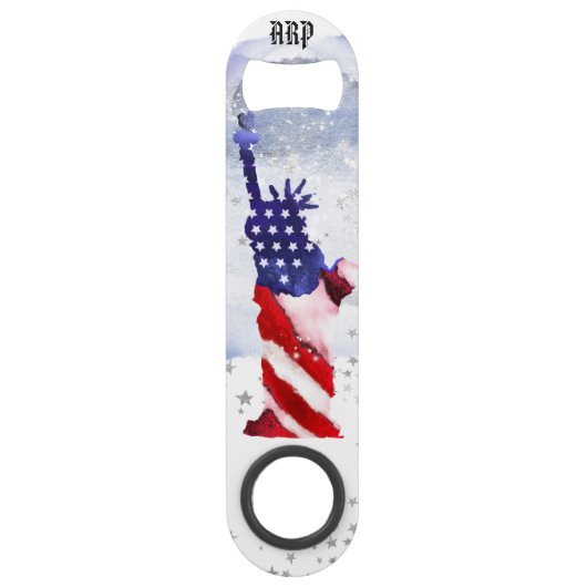 *~* Statue Liberty Red White Blue Veteran Speed Flessenopener (Achterkant)