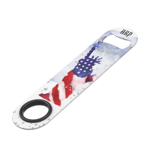 *~* Statue Liberty Red White Blue Veteran Speed Flessenopener (Achterkant Gekanteld)