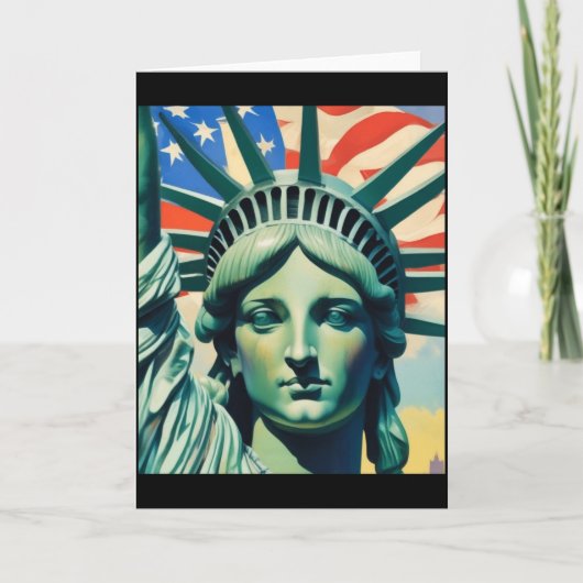 Statue Of Liberty American Flag Art New York T Shi Kaart (Voorkant)