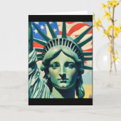 Statue Of Liberty American Flag Art New York T Shi Kaart (Gele Bloem)
