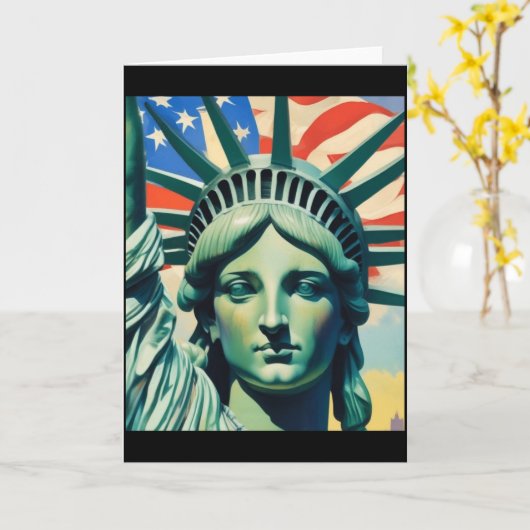 Statue Of Liberty American Flag Art New York T Shi Kaart (Gele Bloem)