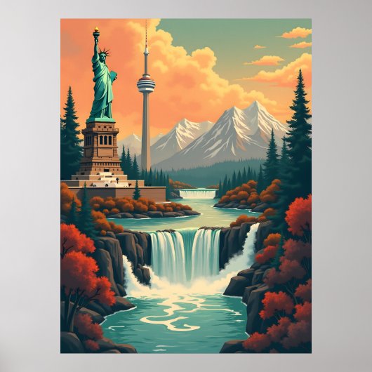 Statue of Liberty and CN Tower Landscape Poster (Voorkant)
