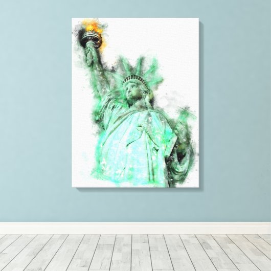Statue of Liberty Aquarel Close-up Portret Canvas Afdruk (Insitu (Houten vloer))