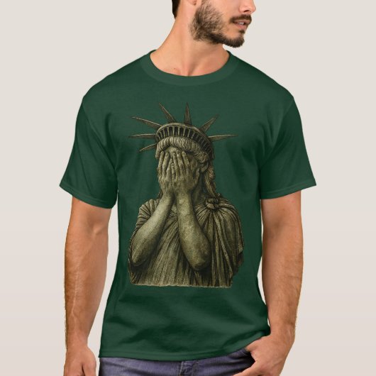 Statue of Liberty covering her face in shame polit T-shirt (Voorkant)