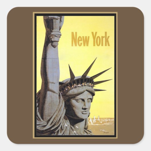 statue of liberty new york travel poster vierkante sticker (Voorkant)