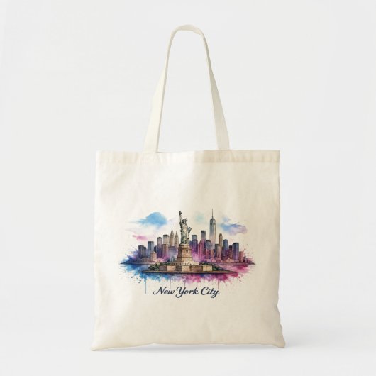 Statue of Liberty Pastel NYC Illustration Tote Bag (Voorkant)