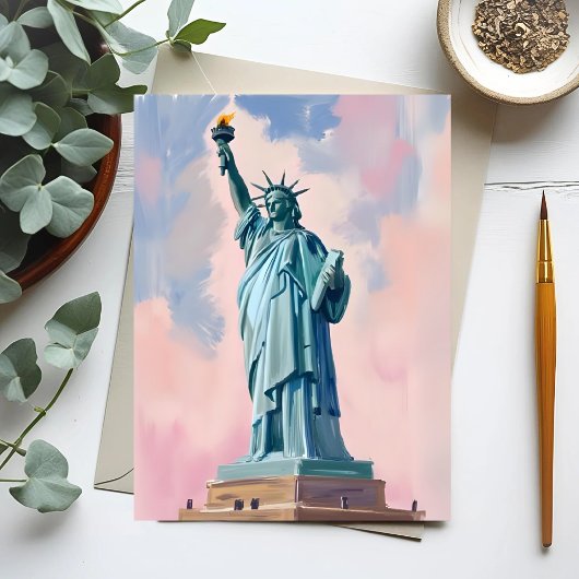 Statue of Liberty Pastel Sunset NYC Watercolor Briefkaart