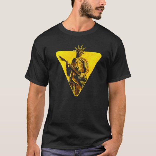 Statue of Liberty Playing Electric Guitar Bass Roc T-shirt (Voorkant)
