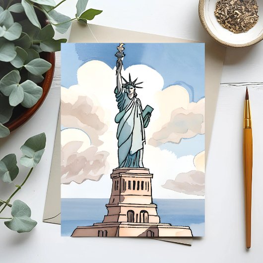 Statue Of Liberty | Waterverf Landmark Briefkaart