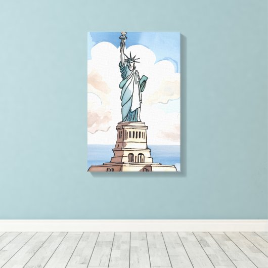 Statue Of Liberty | Waterverf Landmark Canvas Afdruk (Insitu (Houten vloer))