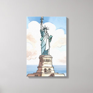 Statue Of Liberty   Waterverf Landmark Canvas Afdruk