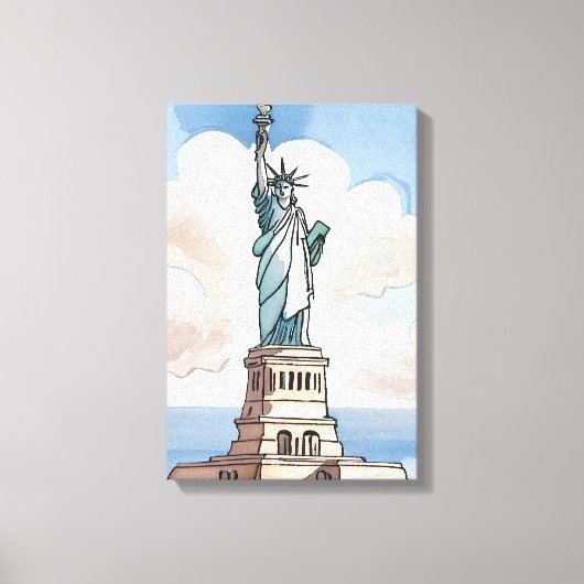 Statue Of Liberty | Waterverf Landmark Canvas Afdruk (Voorkant)