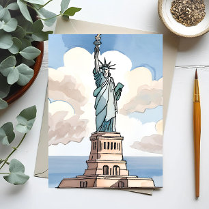 Statue Of Liberty   Waterverf Landmark Kaart