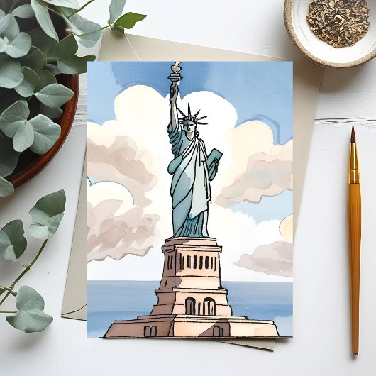 Statue Of Liberty | Waterverf Landmark Kaart