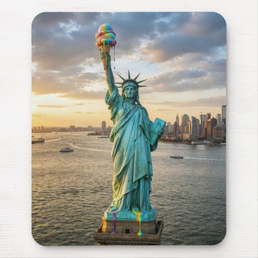 Statue of Liberty With Rainbow Ice Cream Cone Muismat (Voorkant)