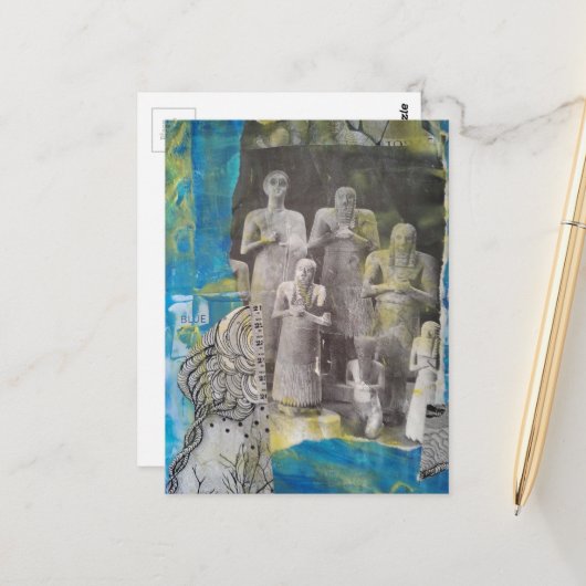 Statue People mixed media collage Briefkaart (Voorkant / Achterkant in situ)