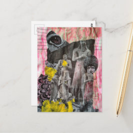 Statues of People mixed media collage Briefkaart