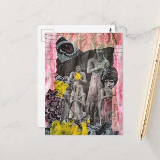 Statues of People mixed media collage Briefkaart (Voorkant / Achterkant in situ)