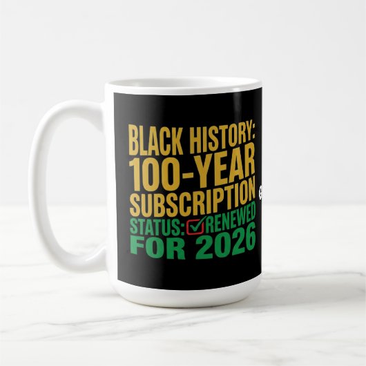Status 100-jarige Black History-abonnement vernieu Koffiemok (Links)