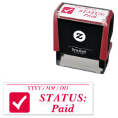 "STATUS: Betaald" + Rubberstempel vinkje Zelfinktende Stempel (In situ)