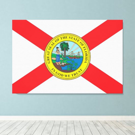 Status van Florida vlag Canvas Afdruk (Insitu (Houten vloer))