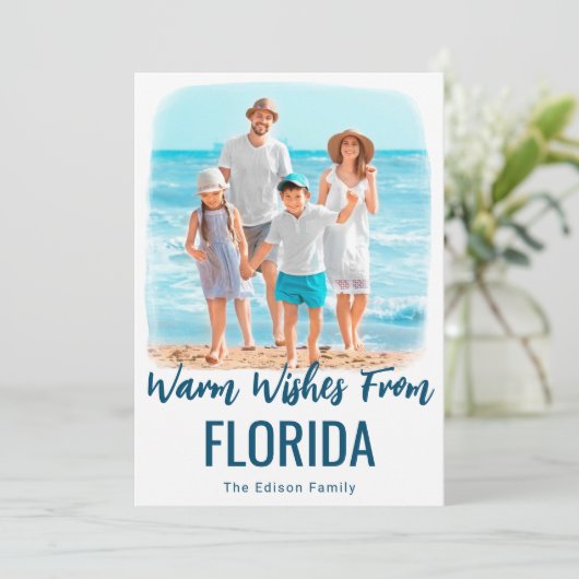 Status Waterverf Beach-fotokerstkaart Feestdagenkaart (Staand voorkant)