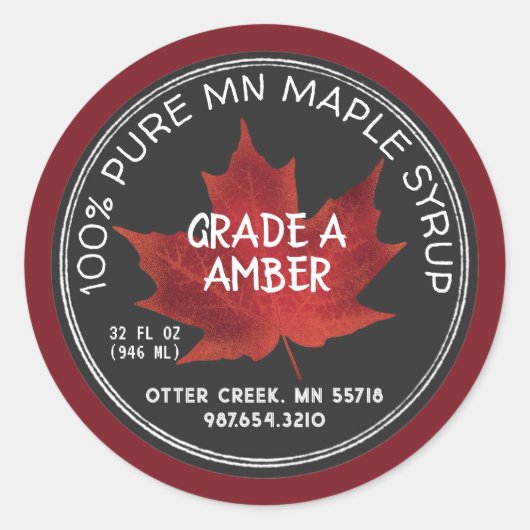 Statusnaam Maple Syrup Chalkboard Style Red Leaf Ronde Sticker (Voorkant)