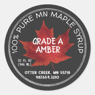 Statusnaam Maple Syrup Chalkboard Style Red Leaf Ronde Sticker