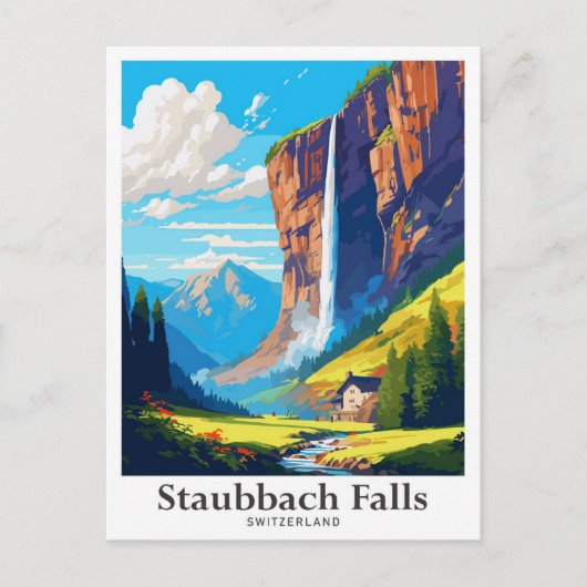Staubbach Herfsten Zwitserland Reisillustratie Briefkaart (Voorkant)